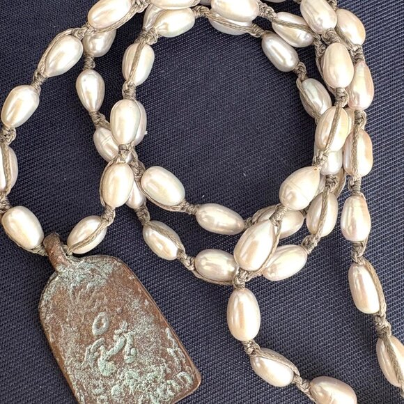 Boho Freshwater Pearl & Patina Pendant Necklace - Picture 5 of 6